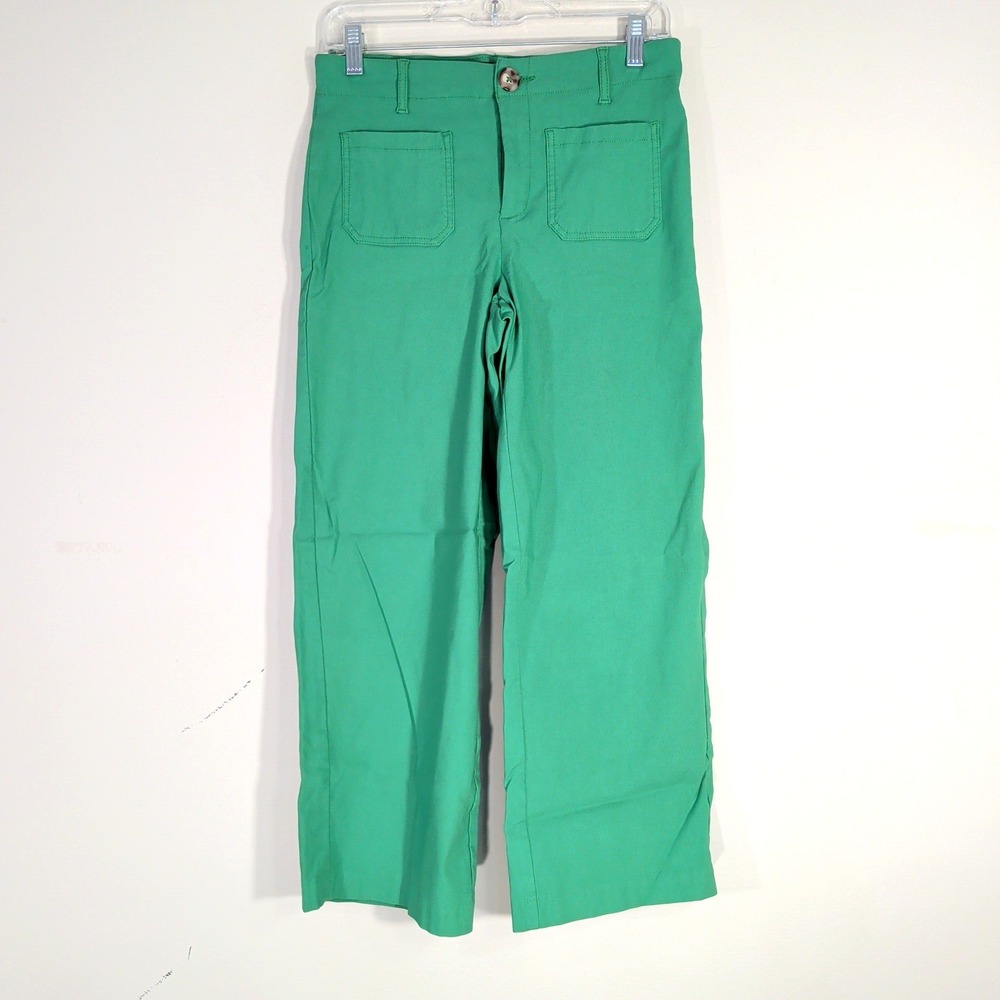 Meg & Marot Green Pants; Mid Rise Straight Leg Stretch Casual Trousers